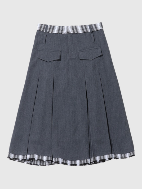 Academic Style Pleated High Waist Long Skirt