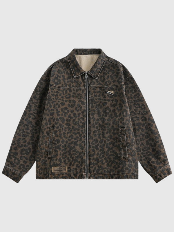 Bomber Leopard Denim Jacket