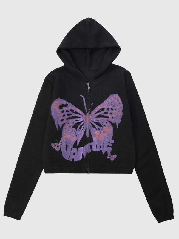 Butterfly Graffiti Knitted Hoodie