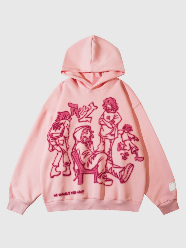 Cartoon Line Character Print Hoodie