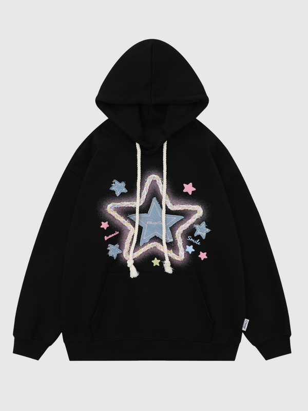 Cute Star Embroidered Patch Hoodie