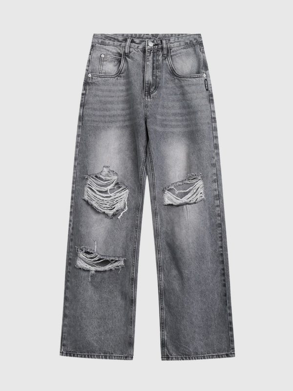 Distressed Straight-Leg Jeans