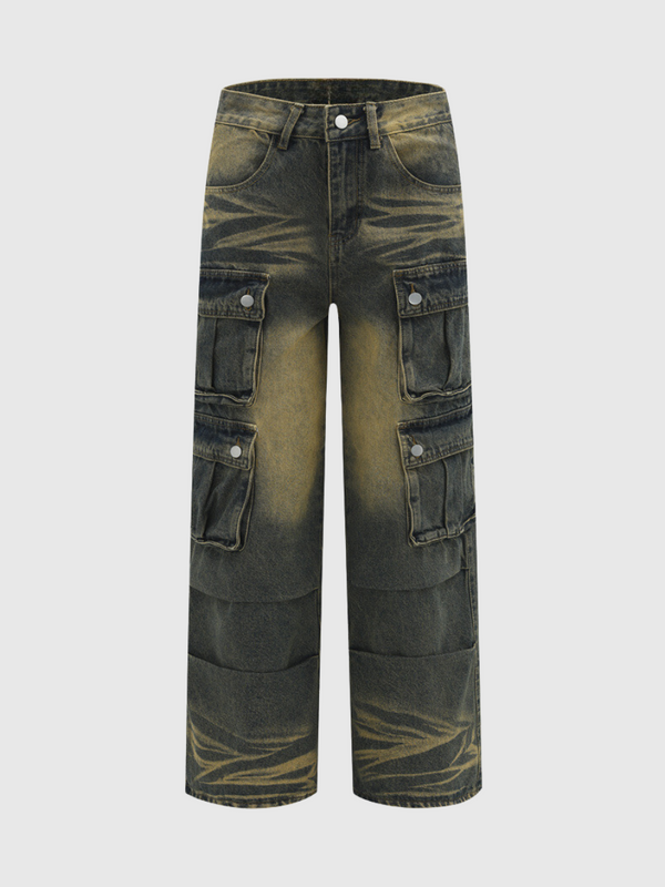 Distressed Wrinkled Cargo Jeans