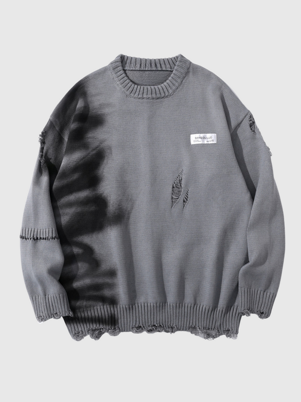 Graffiti Round Neck Ripped Hole Sweater