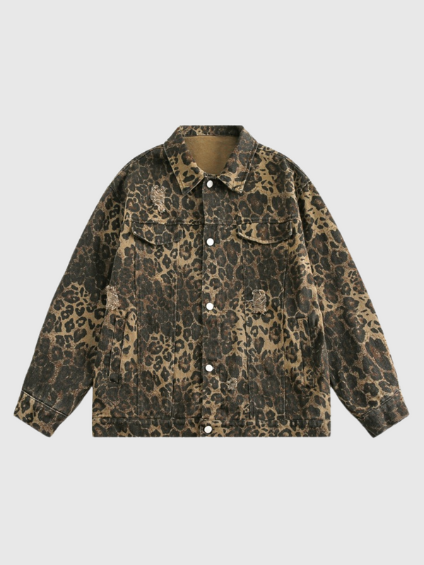 Leopard Print Collar Utility Jacket