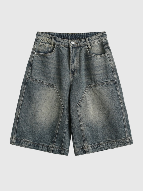 Loose-Fit Washed Denim Shorts