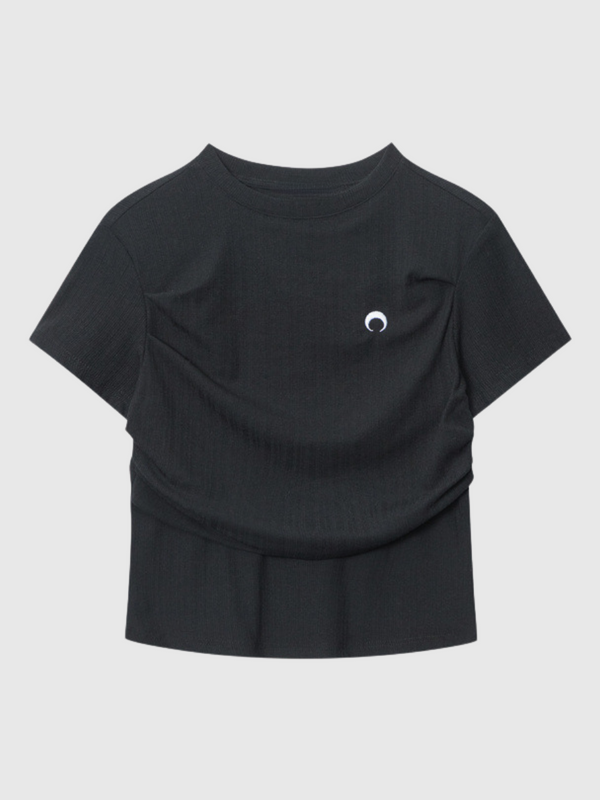 Moon Embroidery Gathered Waist T-Shirt