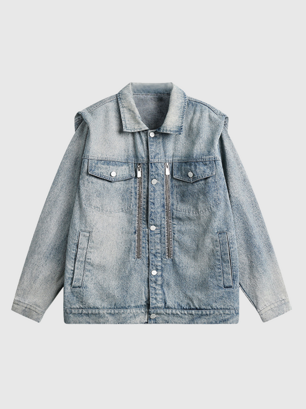 Multi-Pocket Washed Denim Jacket