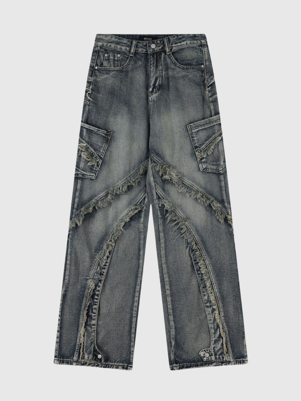 Patchwork Folds Loose Jeans