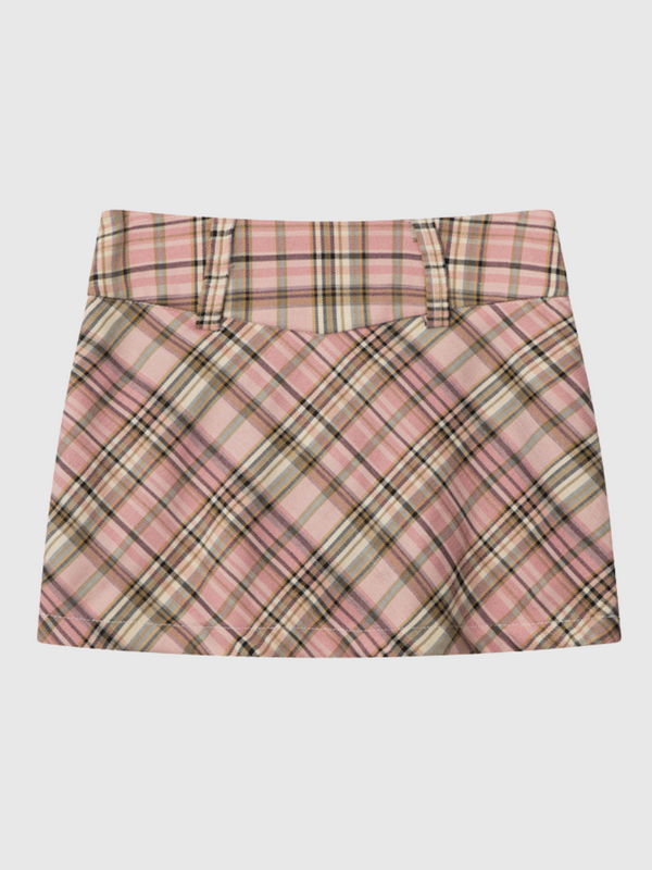 Pink Plaid A-line Mini Skirt