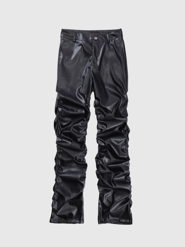 Punk Wrinkled Leather Pants