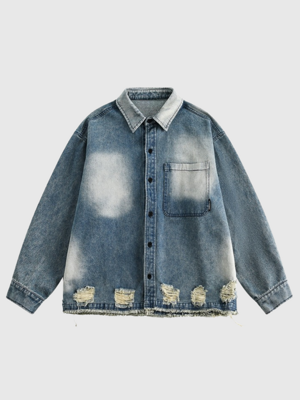 Ripped Hem Washed Denim Shirt