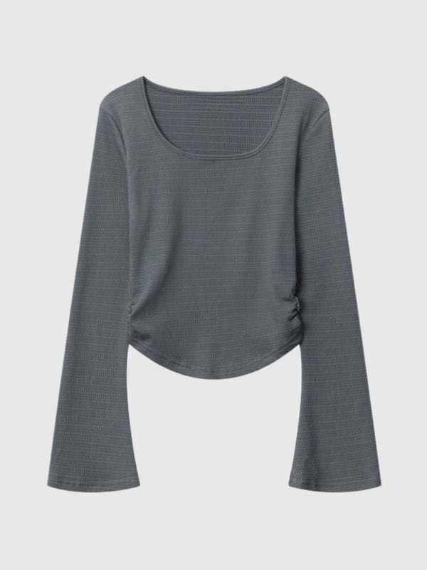 Ruffled Round Neck Long Sleeve T-Shirt