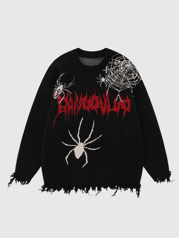 Spiderweb Graffiti Distressed Sweater