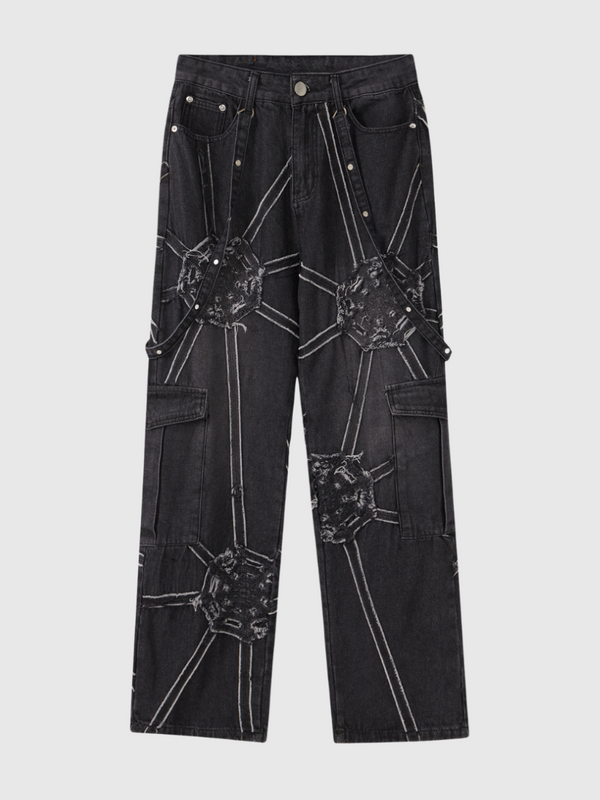 Spiderweb Patchwork Straight Wide-leg Jeans