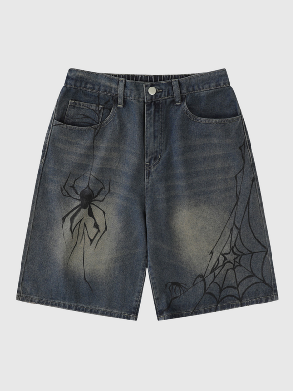 Spiderweb American Style Denim Shorts