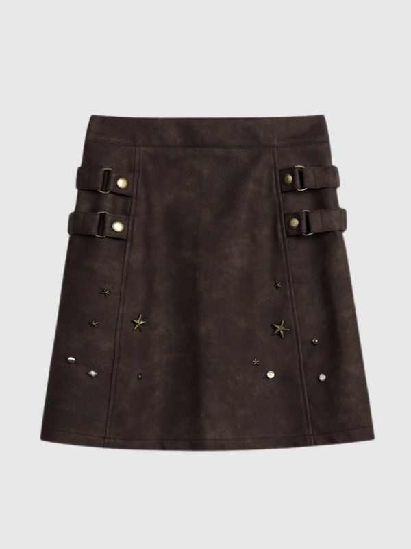 Star Rivet Faux Leather Skirt