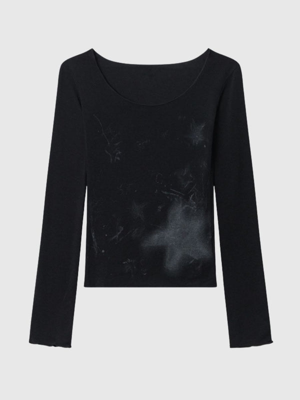 Star U-neck Long Sleeve T-Shirt