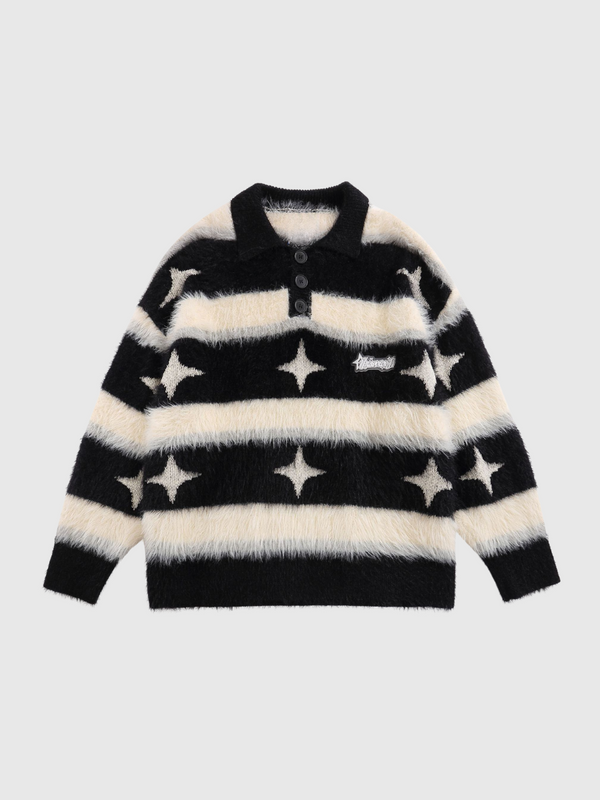 Striped Star Lapel Sweater