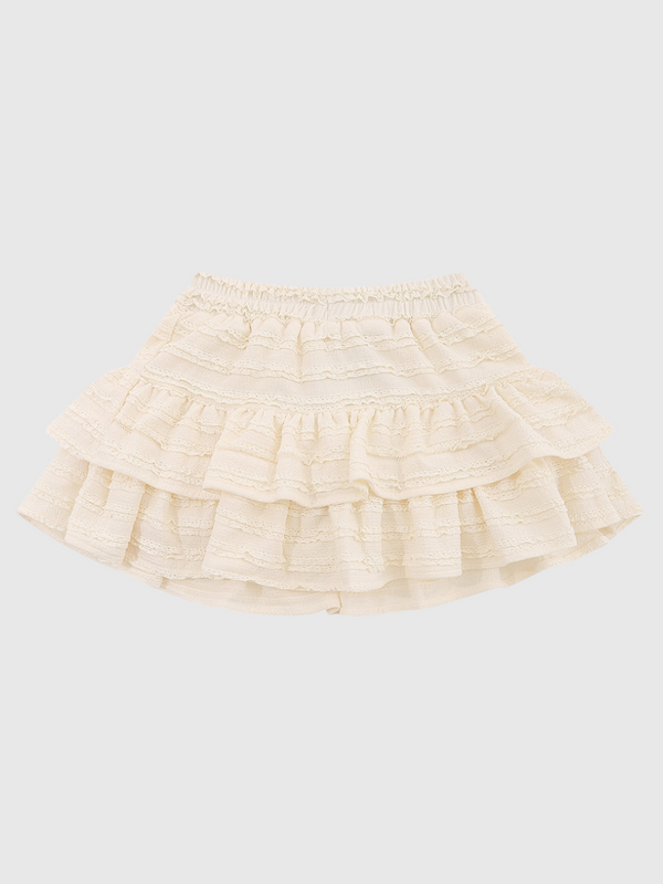 Sweet Lace Trim Mini Puff Skirt